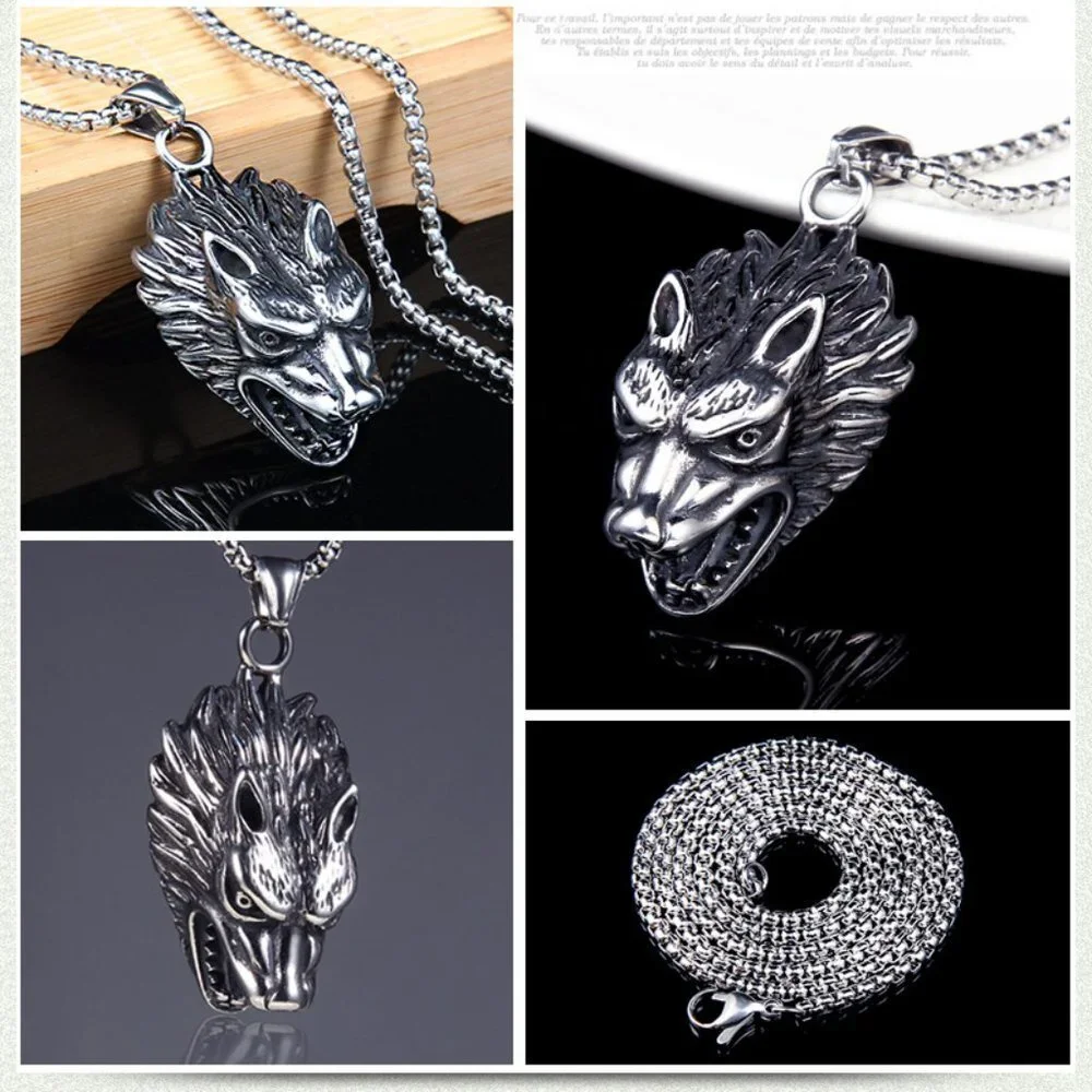 ❤️Hip Hop Hollow Trendy Wolf Head Pendant necklace for women/men, N90201P202